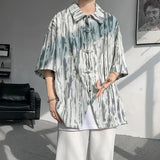 ADVBRIDGE  -  M-5XL Plus Size Men's Chinese Traditional Shirt Tai Chi Kung Fu Turn Collar Knot Button Shirt Short Sleeve Summer Clothing Male