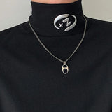 Advbridge Mens y2k casual metal decorated high collar shoulder pad long sleeve T-shirt autumn genderless fashion trend simple top unisex