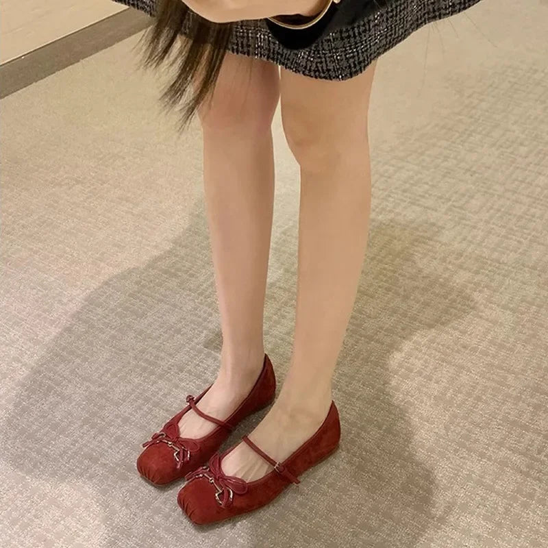 Advbridge Women Pumps Square Heels New Fashionable French Style Girl Bow Versatile Pig Nose Princess Single Shoes Woman Shoe Brown