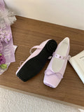 ADVBRIDGE  -  Satin Square Toe Mary Jane Shoe Women Shallow Buckle Bowknot Footwear Ladies Fashion Light Comfort Soft Sole Ballet Flats Women