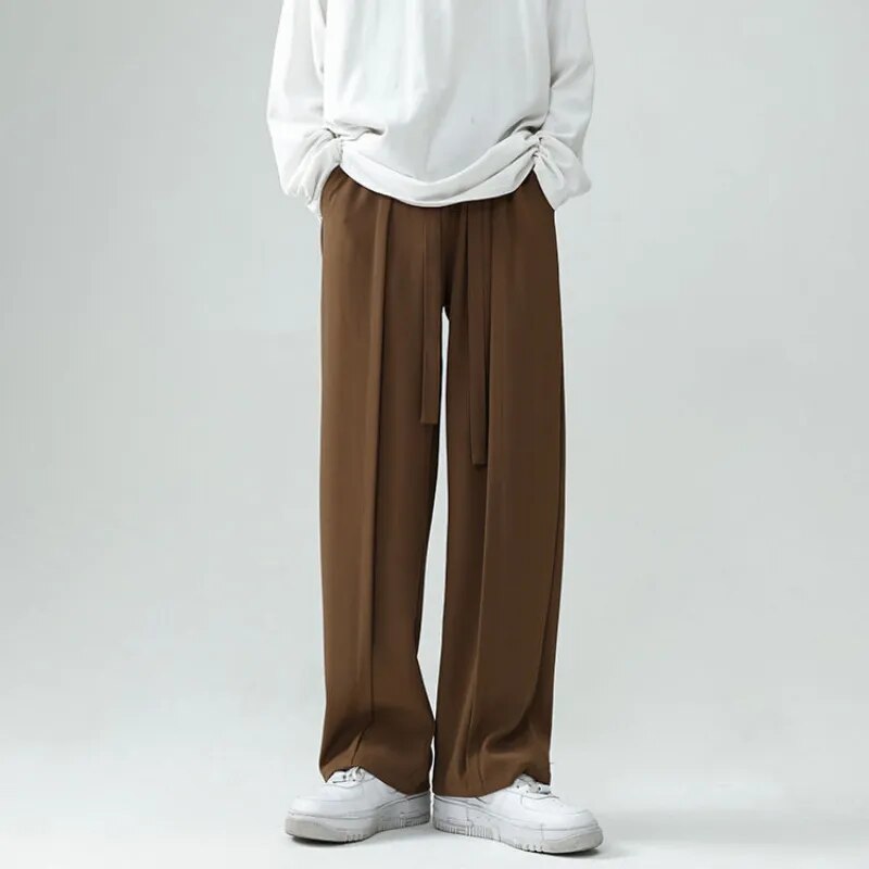Advbridge Autumn Summer Spring Casual Soft Solid Men's Cool Boys Waist Loose Suit Wide Leg Pants Sagging AllSeason Versatile Drawstring