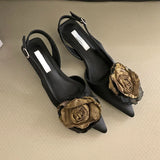 Advbridge  -  Flower Designer Sandals Women Elegant Satin Mule Shoes 2024 Summer Pointed Toe Pumps Low Heel Flowers Slingback Sandals Female