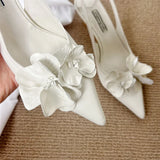ADVBRIDGE  -  Pink High Heels Sexy Pointed Toe Slingback Shoes Design Flower Low Heel Office  Shoes White Pumps Chaussures Femme
