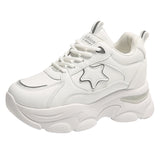 Advbridge Chunky Platform Sneakers for Women Lace-Up Air Cushion Vulcanized Shoes Female Pu Leather Thick Bottom Non-Slip Sports Shoes