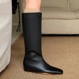 ADVBRIDGE  -  Autumn new women's genuine leather Internal elevation wedge square toe slip-on knee high boots casual female long boots hot
