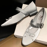ADVBRIDGE  -  Women's cow leather metal buckle slip-on ballet flats sweet bowtie soft comfortable elegant ladies slim daily ballerinas shoes