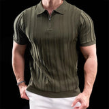 ADVBRIDGE  -  Trendy Striped Textured Men Polo Shirts Short Sleeve Zip-up Lapel Casual Polos Mens Clothes Summer Fashion Slim Knit Polo Shirt