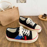 ADVBRIDGE  -  New Women Colorblock Vulcanized Canvas Sneakers Flat Sole Lace-Up Soft Comfort Latex Cushion Summer Student Casual Shoes