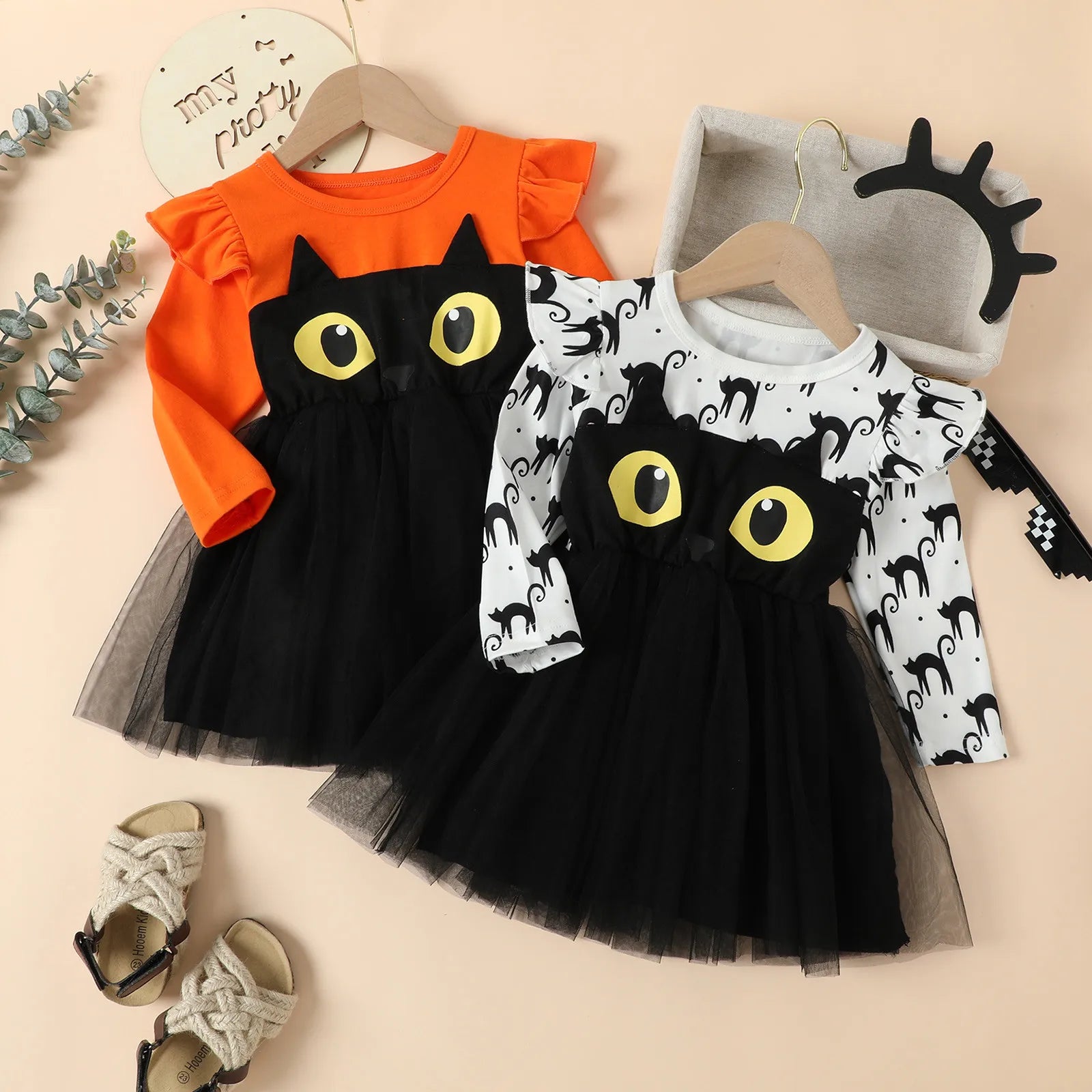 Advbridge 1-6Y Halloween Newborn Infant Baby Girls Costumes Cute Cat Lace Dress Long Sleeve Ruffles Dresses Princess Clothes Party Outfits