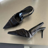 Advbridge High Quality Satin Pleat Pointed Toe Pumps Women Slingbacks Thin Heels Shoes Sexy Banquet Party Female Sandals