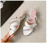 ADVBRIDGE  -  Sweet Heart wedge sandals Women elegant Lace Rhinestone Bow designer high heels Slippers Fashion cross strap Slide Sandals