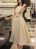 ADVBRIDGE  -  Luxury French Elegant Vintage White Midi Dress Slim Wasit Sleeveless A-Line Momen's Dresses Prom Female Clothes New Mujer 2025