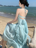 Advbridge Sexy Halter Evening Dresses for Women Elegant Backless Sleeveless Lace-up Party Dress Female Solid Pleat A-Line Vestidos Robe