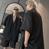 Advbridge Casual Short Sleeved V-neck Suit 2024 Summer Solid Color Jacket Shorts Korean Style Streetwear Two Pieces Suit Men Clothing