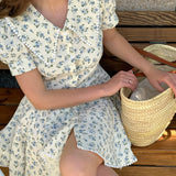 ADVBRIDGE  -  French Floral Print Women's Elegant Short Sleeve A-Line Dresses Summer Sweet Country Style Casual High Waist Dress New