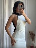 ADVBRIDGE  -  Elegant Women Big Bow Mini Dress Fashion Backless Sleeveless High Waist Round Neck Robe 2025 New Summer Female Daily Party Robes
