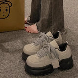 Advbridge Heighten Platform Shoes for Women Fashion PU Leather Ladies Shoes Casual Versatile Design Lace Platform Sneakers