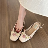 Advbridge Medium Heeled Mary Jane Single Shoes 2024 New Women Shoes Fashion Elegant Flower Bow Pumps Square Toe Thick Heeled Ballet Shoes