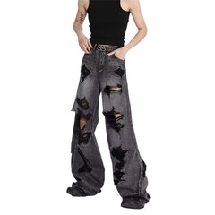 Advbridge 2024 Black Ripped Jeans Women Harajuku Gothic Jeans Baggy Denim Pants Korean Streetwear Casual Trousers Hip Hop Hole Jeans Pants