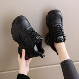 Advbridge Chunky Platform Sneakers for Women Lace-Up Air Cushion Vulcanized Shoes Female Pu Leather Thick Bottom Non-Slip Sports Shoes