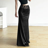 Advbridge  Goth Dark Elegant Mall Gothic Velvet Trumpet Skirts Y2k Partywear Lace Patchwork Sexy Long Skirt Ladies Evening Black Slim Cloth