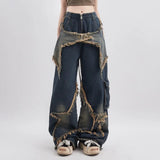 Advbridge Women Oversize Stars Aesthetic Jeans Y2K Vintage Korean Streetwear Trousers Wide Leg Jeans Grunge Denim Pants Men Clothes