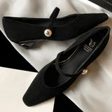 ADVBRIDGE  -  women's natural suede leather 3.5cm kitten heel square toe slip-on Mary Jane pumps elegant ladies slim daily dress heeled shoes