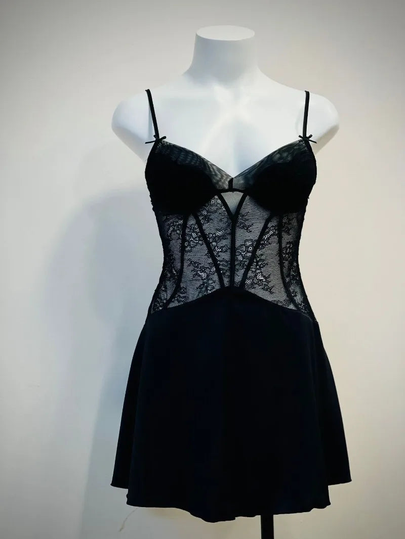 ADVBRIDGE  -  Beauty Back Nightgowns Women Sleepwear Sexy Lingerie V-neck Suspender Nightdress Female Slim Waist Thin with Chest Pad Nighties