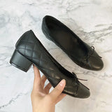Advbridge Large 43 Multi-Color Bow Ballet High Heels Spring and Autumn Round Toe Fight Work Outside Wearing Block Heel Women's Shoes