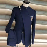 Advbridge Navy Blue Men's Suits Single Breasted Stand Lapel Blazer African Style Formal Occasion Party 2 Piece Jacket Pants Costume Homme