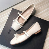 Advbridge  Women Flats with Bowknot Mary Jane Basic Simple Style Square Head Beige White Flat Shoes Women All Match Mocasines Mujer 42 43