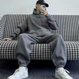 Advbridge Men‘s Wintern outfits Hooded Sweatshirt Men's Autumn Winter Velvet Two-piece Set American Oversize Loose Casual Sweatpants Suit Aesthetic Streetwear Advbridge Men‘s Wintern outfits