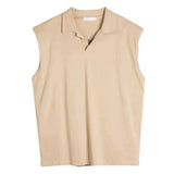 Advbridge Men Vest Solid Lapel Sleeveless Top TShirt Summer Trend Streetwear New Loose Casual Tank Tops Fashion Commuter Polo Shirt Unisex