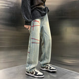 ADVBRIDGE  -  New Spring Men Baggy Straight Jeans Hip Hop Streetwear Y2K Vintage Fashion Trousers Embroidery Scratch Wide-leg Denim Pants