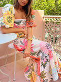 ADVBRIDGE  -  Summer Floral Print A-line Puffles Maxi Dress Women Puff Sleeve Square Collar Elegant Dress Female Holiday Party Dress Vestidos
