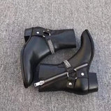 Advbridge Tan/Black Suede Leather Chains Harness Buckle Men Boots Stacked Heel Anke Boots Side Zip Men Fashion Boots Men Shoes