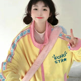 Advbridge Yellow Star Logo  Long Sleeve 2-piece Set Women's Cute Personality Casual Zipper Cardigan and Sweatpants Women's Sports Suit