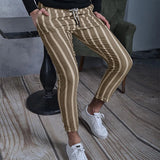Advbridge New Casual Spring Summer Trouser Vintage Striped Printed Slim Pencil Pants Men Mid Waist Elastic Skinny Pants Men Streetwear