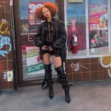 Advbridge Women Pointed Toe Red Over The Knee Boots Buckle Strap Thin High Heel Lady Zipper Female Thigh High  Stiletto Boots