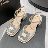 Advbridge Closed Toe Sandals Female Shoe All-Match 2024 Women's Med Clear Heels Girls Bow New Medium Comfort Beige Block Square Summer Ret