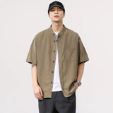 ADVBRIDGE  -  Men Summer Streetwear Cool Breathable Loose Casual Short Sleeve Stand Collar Plus Size Shirts Cityboy Oversize Shirt Blouse