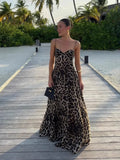 ADVBRIDGE  -  Sexy Leopard Long Dress Women 2025 New Casual V Neck Sleeveless A-line Vestidos Summer Vintage Fashion Holiday Maxi Dress Female