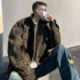 Advbridge 2024 Leopard Padded Jacket Men Winter Trendy Double-sided Imitation Sherpa Coat American Animal Print Warm Parkas Hip Hop
