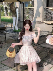 Advbridge French Romantic Fashion Sweet Purple Flower Flying Sleeves Dress Women's Summer Elegant Holiday Party Ruffles Fairy Mini Dresses