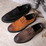 Advbridge Handmade Mens Wingtip Oxford Shoes Black Cow Suede Leather Brogue Men's Dress Shoes Classic Business Formal Shoes for Men