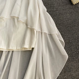 ADVBRIDGE  -  Women's Spaghetti Strap Dress Female Irregular White Chiffon Party Slip Dresses Summer Fashion Sleeveless Dresses