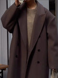 Advbridge Solid Double-Breasted Women Long Coats Loose Turn-down Collar Brown Female Maxi  Autumn Winter Elegant Lady Street Outwear