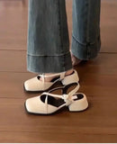 ADVBRIDGE  -  Designer Cover Toe Women Mary Jane Shoes Fashion Cross Buckle Singbacks Shoes 2025 Spring Female Thick Heel Shoes