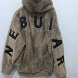 Advbridge Womens Cotton Jacket Solid Color Letters Imitation Mink Velvet Zipper Hoodie Autumn and Winter Couple Style Cotton Cardigan