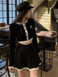 Advbridge Autumn New Hight Waist Skirt 2 Piece Suit Korean Chic Patchwork Knitted Outfits Y2k Short Jumper Pleats Mini Skirt Set Women
